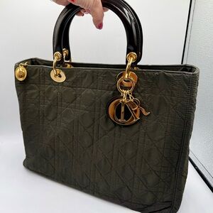 A Condition - Christian Dior Lady Dior Medium Olive Canvas Tote